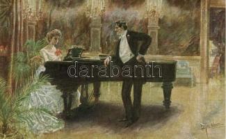 Harmony, Romantic couple with piano s: Cucuel, Romantikus pár zongorával s: Cucuel