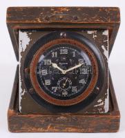 Cca 1940 német pilótaóra, másodperc mutatós, jelzés nélkül, nem működik, eredeti fatokjában