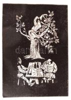 Würtz Ádám (1927-1994): Asztalnál. Fametszet, jelzett, üvegezett keretben, 12×9 cm