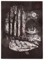 Würtz Ádám (1927-1994): Pihenő vadász. Fametszet, jelzett, üvegezett keretben, 12×9 cm