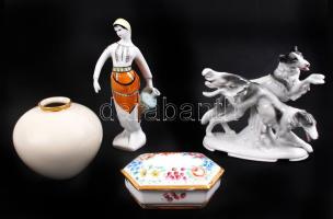 Porcelán tétel, jelzettek, egyiken apró máz hiba, kézzel festett, összesen: 4 db