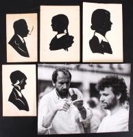 1930-1970 Utcai árnykép készítő 1 db 18x24 cm-es fotó; és 4 db kfl méretű ollóval kivágott, felragasztott árnykép