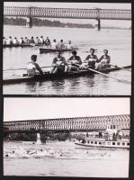 cca 1950-1960 Duna átúszás és evezős verseny az újpesti hajógyár felett, az északi vasúti összekötő-hídnál; 2 db fotó, 11x18 és 23x18 cm