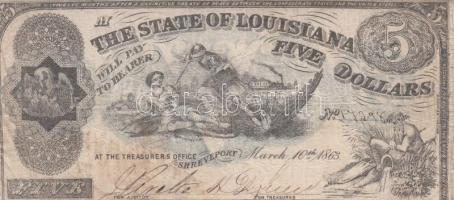 Amerikai Egyesült Államok / Louisiana / Polgárháború 1863. március 10. 5$ T:III United States Of America / Louisiana / Civil War 1863. March 10th, 5 Dollars C:F