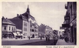 Debrecen Ferenc József út a megyeházával, Meinl üzlete, patika (EK)