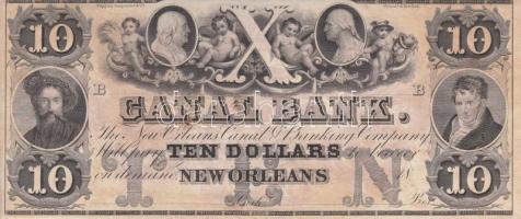 Amerikai Egyesült Államok / Louisiana / New Orleans / Canal Bank 1840. 10$ "B" sorozat dátum és sorszám nélkül T:I- fo. United States Of America / Louisiana / New Orleans / Canal Bank 1840. 10 Dollars "B" without date and serial numbers C:AU