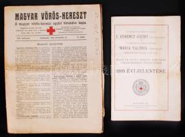 1910 és 1918 Magyar Szent Korona Országai Vörös-Kereszt Egyenletének 1910. évi jelentése, foltos + 1918. Magyar Vörös-Kereszt újság