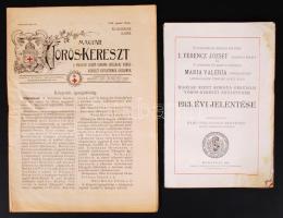 1910 és 1918 Magyar Szent Korona Országai Vörös-Kereszt Egyenletének 1913. évi jelentése, foltos + 1918. Magyar Vörös-Kereszt újság