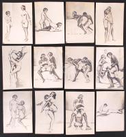 cca 1930 12 db amatőr pornórajzról készült, fotó / cca 1930 Photos made of amaterur erotic drawings 7x5 cm