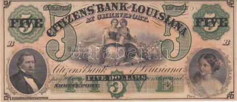 Amerikai Egyesült Államok / Louisiana / Shreveport / Citizens' Bank of Louisiana 1857. 5$ "B" sorozat dátum- és sorszám nélkül T:I(néhol elszíneződés) United States Of America / Louisiana / Shreveport / Citizens' Bank of Louisiana 1857. 5 Dollars "B" without date and serial numbers C:UNC(discoloration)