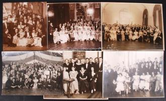 cca 1920-1940 6 db csoportkép a budapesti társasági élet szereplőiről; bálok, fogadások, táncestek; 5 kép feliratozva; 18x17 és 18x24 cm közötti képméretek