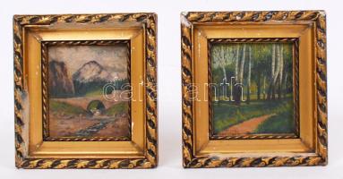 Olvashatatlan jelzéssel: Erdő részlet. Híd a patak felett. Olaj, karton, sérült keretben 13×13 cm