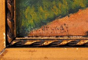 Olvashatatlan jelzéssel: Erdő részlet. Híd a patak felett. Olaj, karton, sérült keretben 13×13 cm