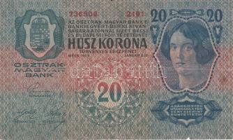 1913. 20K (2x) egyik piros "Magyarország" körbélyegzővel T:III,III-