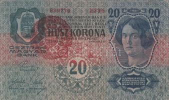 1913. 20K (2x) egyik piros "Magyarország" körbélyegzővel T:III,III-