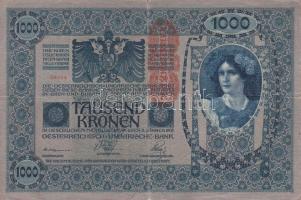 1902. 1000K (2x) piros "Deutschösterreich" bélyegzővel(2klf), kétféle színváltozat T:III(egyiken kis beszakadás)