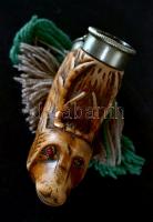 Faragott szarvas mintás pipafej, fa-fém, h:9 cm