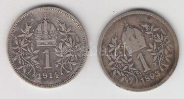 Ausztria 1893-1914. 1K Ag (2x) T:3 Austria 1893-1914. 1 Corona Ag (2x) C:F
