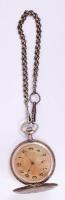 Art deco ezüst (Ag.) másodpercmutatós zsebóra, működik, jelzett, ezüst lánccal, számlapüveg kijár, bruttó: 97 g / Art deco silver pocketwatch