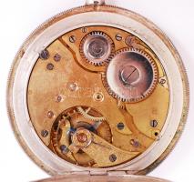 Art deco ezüst (Ag.) másodpercmutatós zsebóra, működik, jelzett, ezüst lánccal, számlapüveg kijár, b...