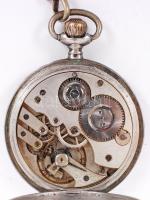 Ezüst (Ag.) másodpercmutatós zsebóra, nem működik, jelzett,lánccal, fedele sérült, bruttó: 99 g / Si...