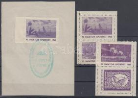 1940 VI. Balatoni Sporthét 5 klf levélzáró párokban, az egyik lapra ragasztva alkalmi bélyegzéssel