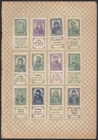 1909 Képes magyar bélyegek 12 darab gyűjtési bélyeg eredeti albumlapra ragasztva