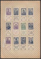 1909 Képes magyar bélyegek 12 darab gyűjtési bélyeg eredeti albumlapra ragasztva