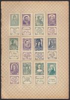 1909 Képes magyar bélyegek 12 darab gyűjtési bélyeg eredeti albumlapra ragasztva