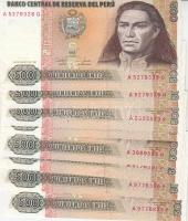 Peru 1987. 500I "José Gabriel Condorcanqui Túpac Amaru II" (12x) közte sorszámkövető darabokkal T:I,I- (hajtatlanok) Peru 1987. 500 Intis "José Gabriel Condorcanqui Túpac Amaru II" (12x) C:UNC,AU (unfolded)