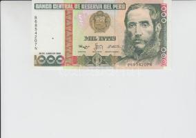 Peru 1988. 1000I "Andrés Avelino Cáceres" (5x) T:I,I- (hajtatlanok) Peru 1988. 1000 Intis "Andrés Avelino Cáceres" (5x) C:UNC,AU (unfolded)