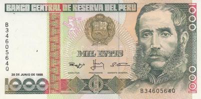 Peru 1988. 1000I "Andrés Avelino Cáceres" (5x) T:I,I- (hajtatlanok)
Peru 1988. 1000 Intis ...
