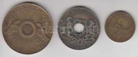 1933- "Kis szakaszjegy" + 20Ft "B.Sz.K.RT" + 50Ft "B.Sz.K.RT" közlekedési bárcák T:2-,3