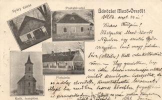 Mezőörs, Nyáry üzlete, postahivatal, plébánia, katolikus templom (EK)