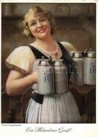 München Hofbräuhaus, lady with beers (small tear)