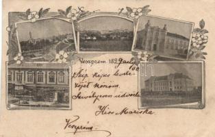 1899 Veszprém, Angolkisasszonyok tanintézete, Főgimnázium, Polgári és kereskedelmi iskola, Pisch könyvkereskedése, floral (ázott / wet damage)
