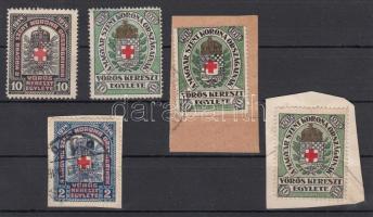 1914 Vöröskereszt Egylet 5 db segélybélyege