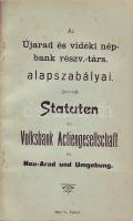 Újarad és vidéki népbank Rt. alapszabályai magyar és német nyelven