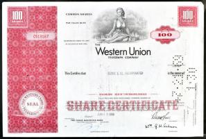 Amerikai Egyesült Államok 1969. Western Union Telegraph Company 100 részvénye egyenként 2.50$ értékben T:II  USA 1969. Western Union Telegraph Company 100 shares, each with the value of 2.50$ C:XF
