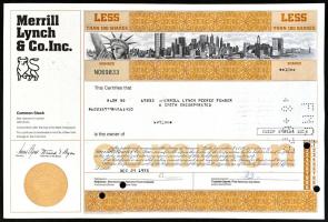 Amerikai Egyesült Államok 1975. "Merryl Lynch and Co.Inc." 10 részvénye egyenként 1.33 1/3$ értékben T:II USA 1975. "Merryl Lynch and Co.Inc." 10 shares, each with the value of 1.33 1/3$ értékben C:XF