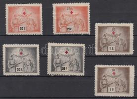 II. Vh. Zentai vöröskereszt segélybélyeg sor + nyomási változatok, összesen 6 db