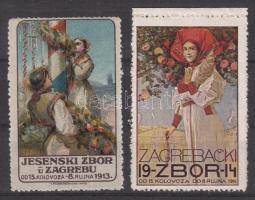 1913-1914 Zágrábi Vásár bélyegei 2 db klf levélzáró