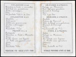 cca 1920 Buffet de la Gare de Pise. Pisai éttermi menükártya / 
Pisa menu card