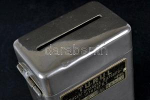 cca 1930 Turul Magyar Országos Biztositó-Intézet R.T., nikkelezett fémlemez persely (kulcs nélkül) /...