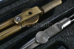 cca 1960 Olympia réz körzőkészlet dobozban (hiányos) /  Vintage calipers in original box (one part missing)