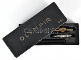 cca 1960 Olympia réz körzőkészlet dobozban (hiányos) / 
Vintage calipers in original box (one part m...