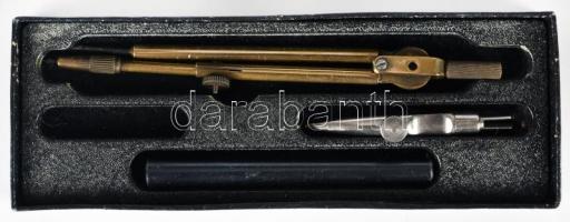 cca 1960 Olympia réz körzőkészlet dobozban (hiányos) / 
Vintage calipers in original box (one part m...