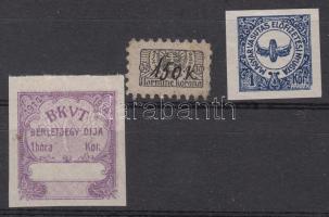 1910 Budapesti Közlekedési és  Vasút társaság bérletdíj bélyeg 1 hóra R! + 2 MÁV bélyeg