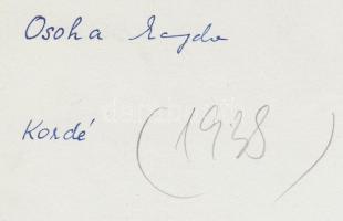 1938 Osoha Magda: Kordé; vintage fotó, feliratozva, aláírva, 16x22 cm (ragasztófolt a keréknél)