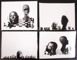 cca 1970-1980 Z. Minácová: Játék I-IV. vintage alkotások, pecséttel jelezve; sakk motívum; / Game with chess motive 18x24 cm